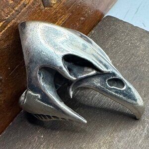 C'est Magnifique 1980s Biomechanical Bird Skull Ring Silver 925